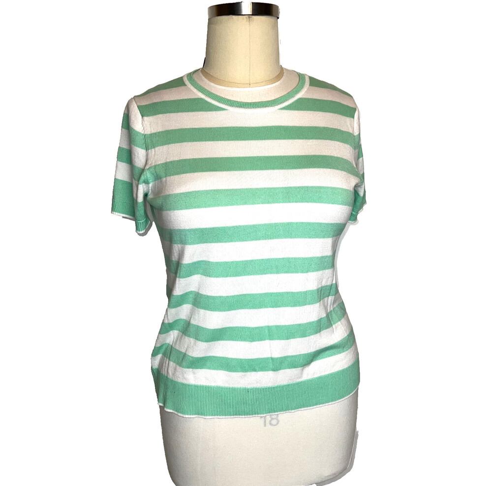 Kim Rogers NWT Women's PXL Sweater Short Sleeve Mint Green and White Striped